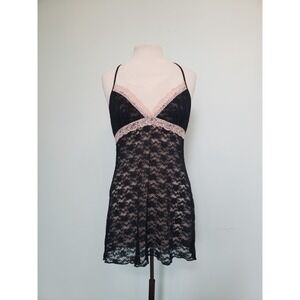 Cosmopolitan Women L Slip Dress Lingerie Pink Sheer Lace Mesh Y2K Racerback Sexy